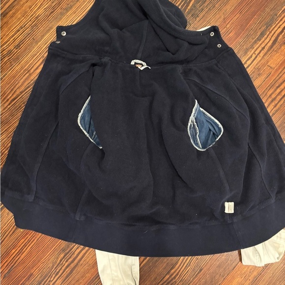 Free People Double Weave Distressed Denim Jacket Fleece Layer With Hood Sz S - Picture 12 of 15